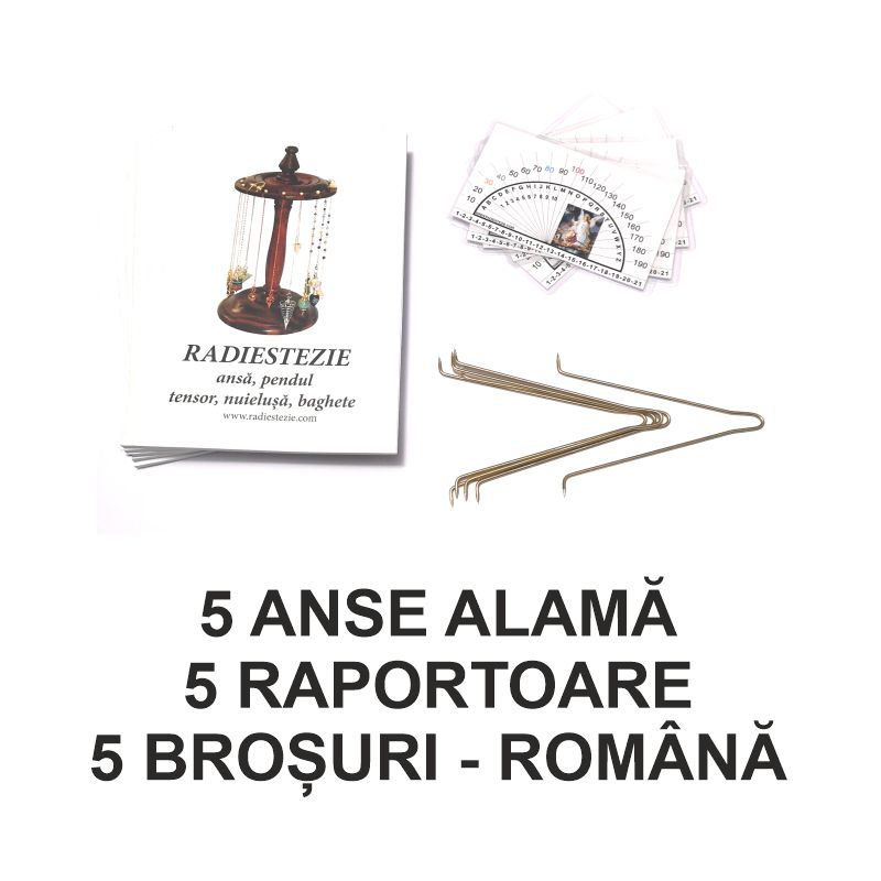 Set de 5 anse din alama cu 5 brosuri si 5 raportoare Set de 5 anse din alama cu 5 brosuri si 5 raportoare
