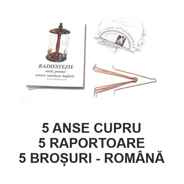 Set de 5 anse din cupru cu 5 brosuri si 5 raportoare Set de 5 anse din cupru cu 5 brosuri si 5 raportoare