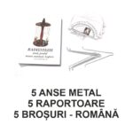Set de 5 anse din metal argintiu cu 5 brosuri si 5 raportoare