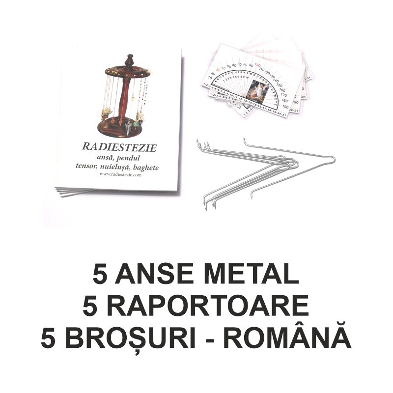 Set de 5 anse din metal argintiu cu 5 brosuri si 5 raportoare Set de 5 anse din metal argintiu cu 5 brosuri si 5 raportoare
